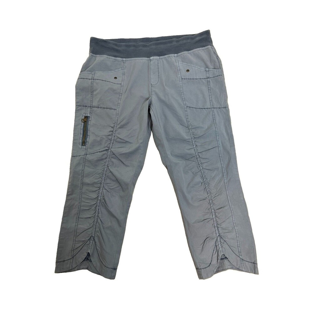 XCVI Wearables Pants Womens XL Gray Blue Pull On Ruched Crop Pockets